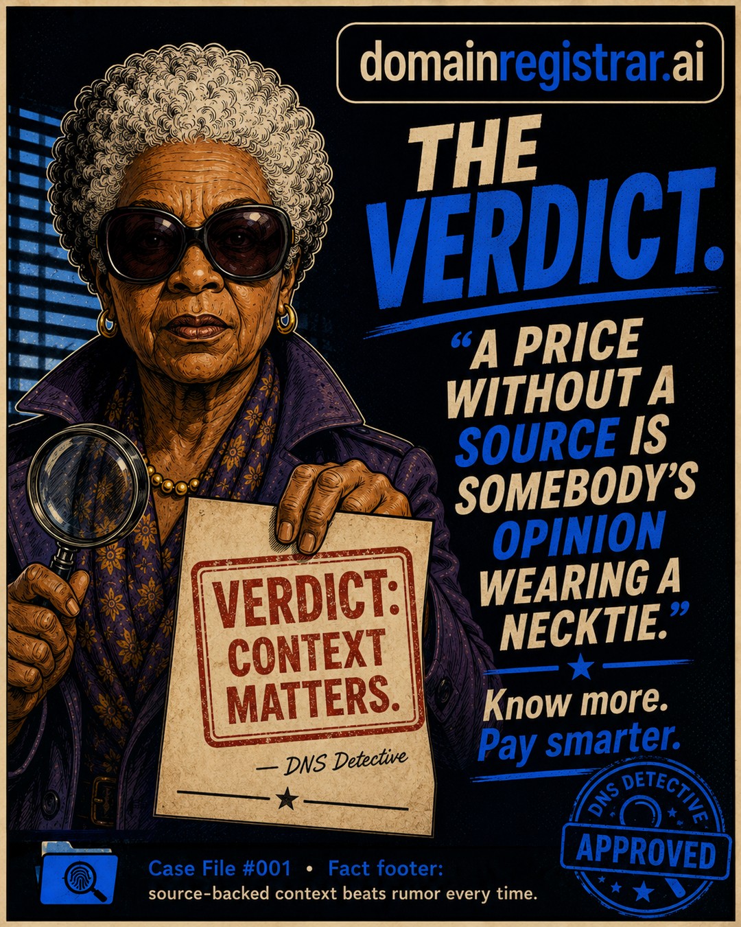 Case File #001, slide 6: The verdict — a price without a source is somebody's opinion wearing a necktie